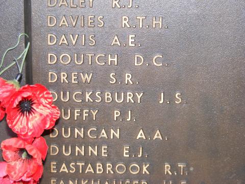 Image of James Simpson Ducksbury's name at war memorial