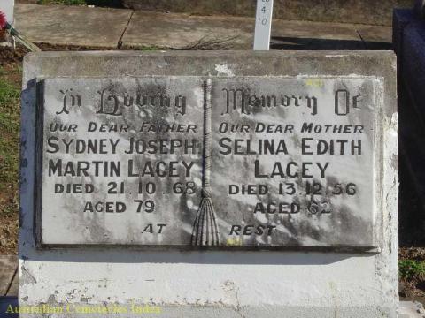 Grave of Sidney Lacey and wife Selena.