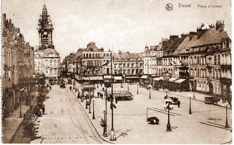 Postcard from David Morgans to Edith depicting the town of Douai, France