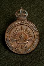 Medallion. Inscription reads: Issued by Dept of Defence, AIF, Returned from active service. 
